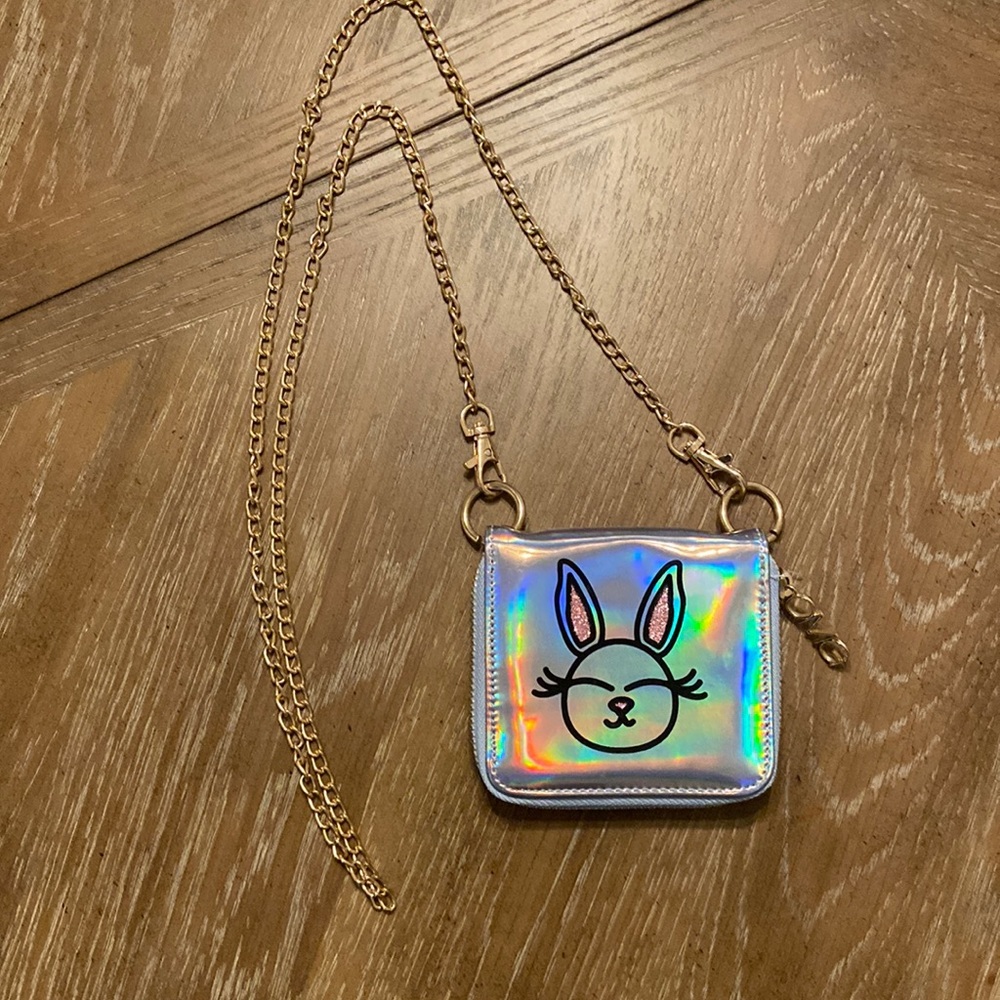 Girls silver small change purse gold chain  bunny Easter gift